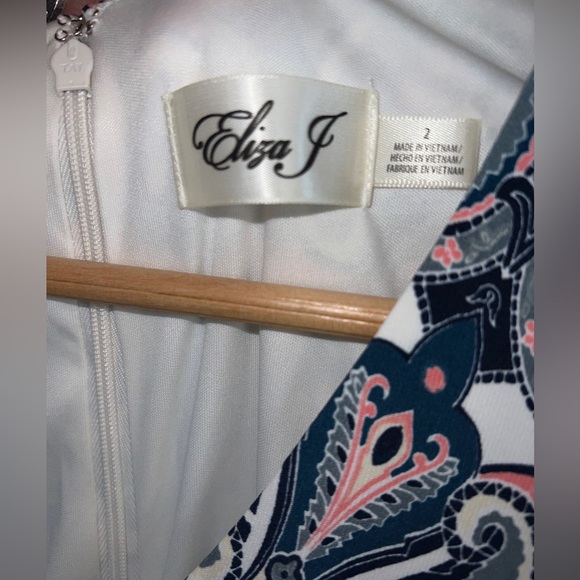 Eliza J Dress Womens size 2 Blue Pink Paisley Print 3/4 Sleeve Fit&flare Sheath - Picture 2 of 7